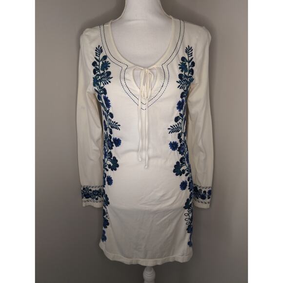 Johnny Was Tops - Johnny Was floral embroidery long sleeve med tie front tunic top